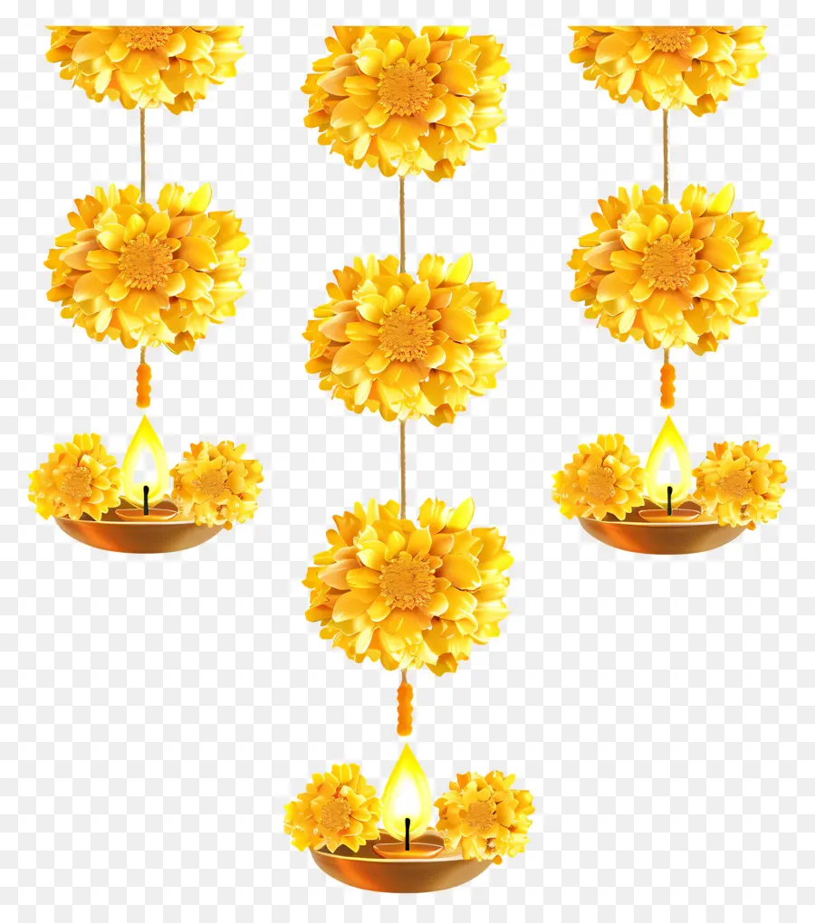 Guirlanda De Calêndula Diwali，Guirlanda De Flores Amarelas PNG