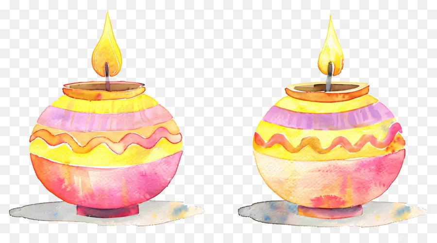 Diwali Diya，Lâmpadas De óleo Redondas Coloridas PNG