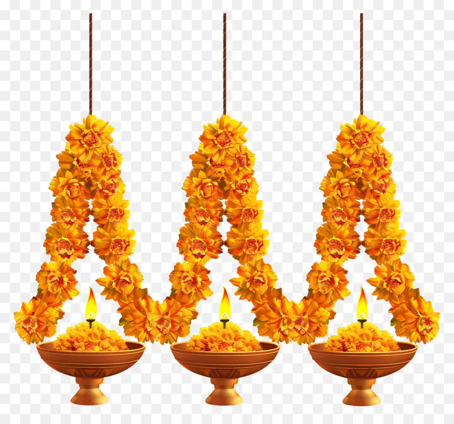 Guirlanda De Calêndula Diwali，Guirlanda De Flores Amarelas PNG