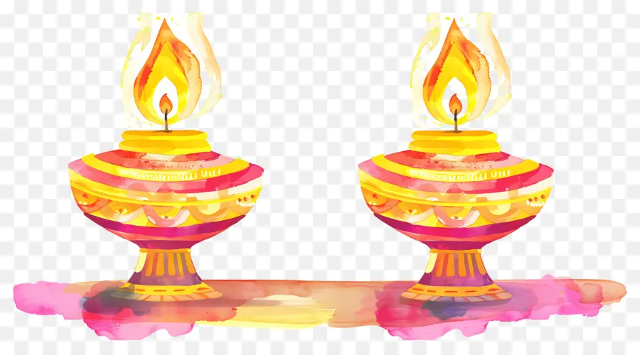 Diwali Diya，Lâmpadas De óleo Coloridas PNG