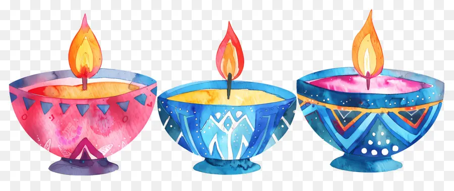 Diwali Diya，Lâmpadas De óleo Coloridas PNG