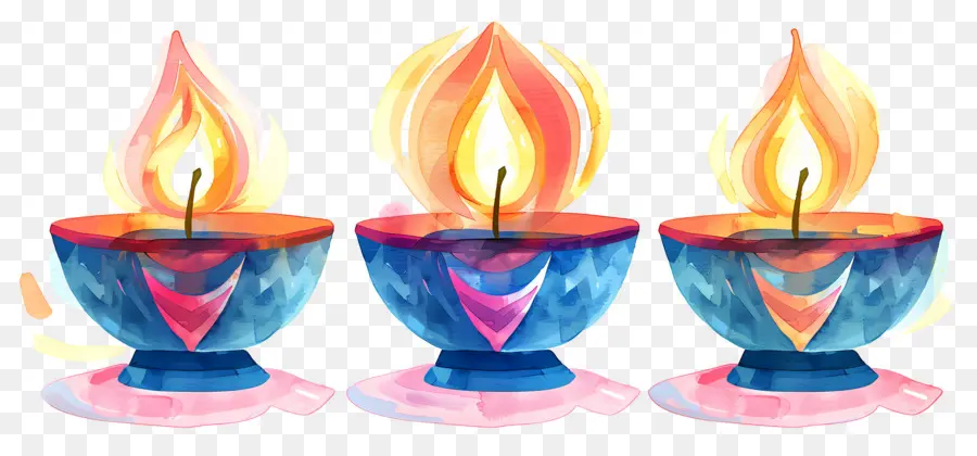 Diwali Diya，Lâmpadas De óleo Coloridas PNG