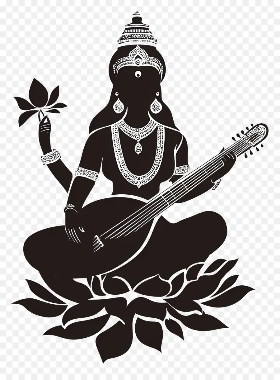 Saraswati，Deusa Com Veena PNG