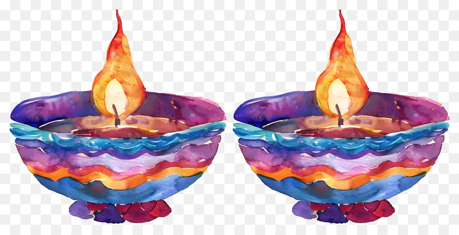 Diwali Diya，Lâmpadas De óleo Redondas Coloridas PNG