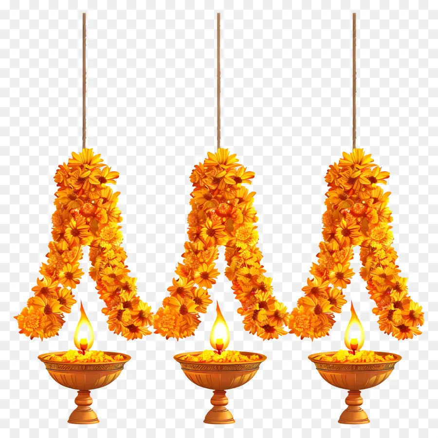 Guirlanda De Calêndula Diwali，Guirlanda De Flores Amarelas PNG