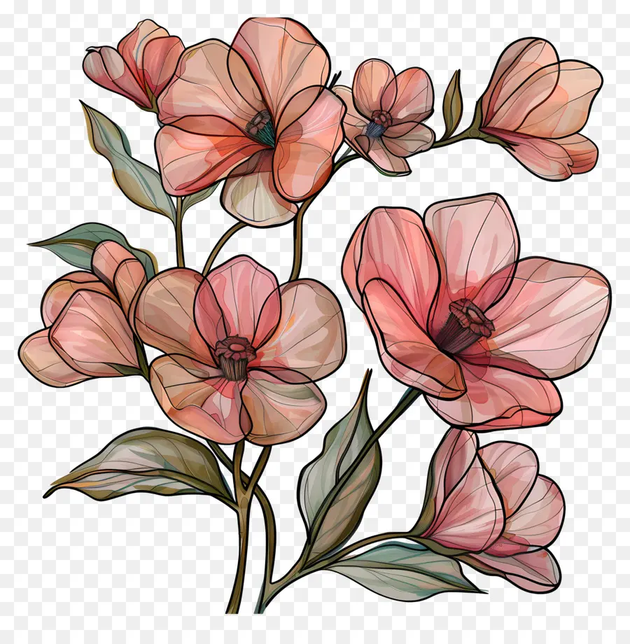 Fundo Rosa，Flores Vermelhas PNG