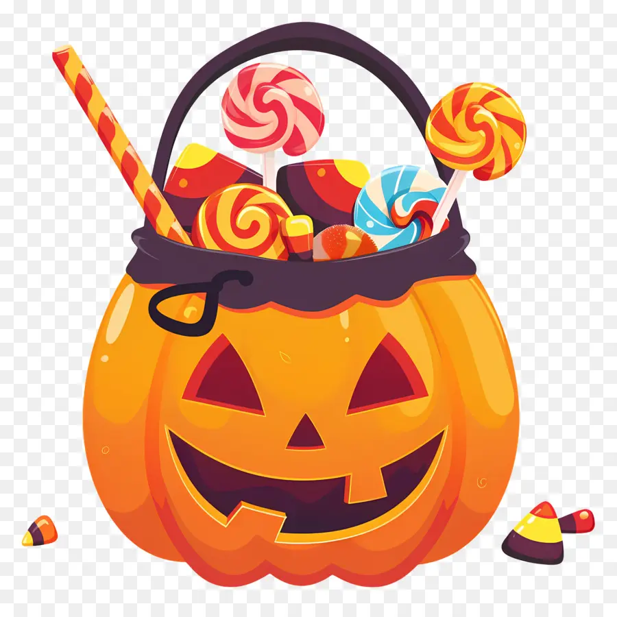 Balde De Doces De Halloween，Abóbora Com Doces PNG