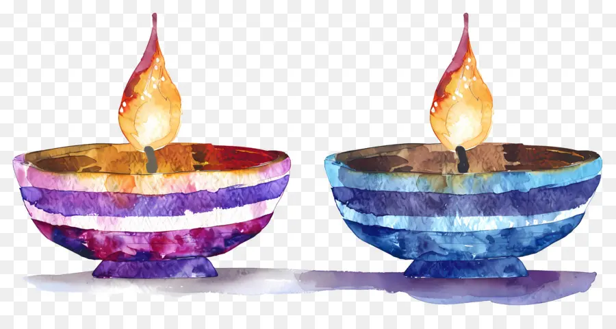 Diwali Diya，Lâmpadas De óleo Redondas Coloridas PNG