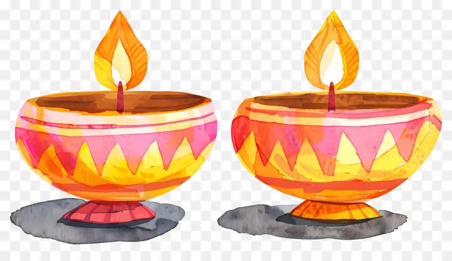 Diwali Diya，Lâmpadas De óleo Redondas Coloridas PNG