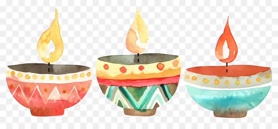 Diwali Diya，Lâmpadas Aquarela PNG