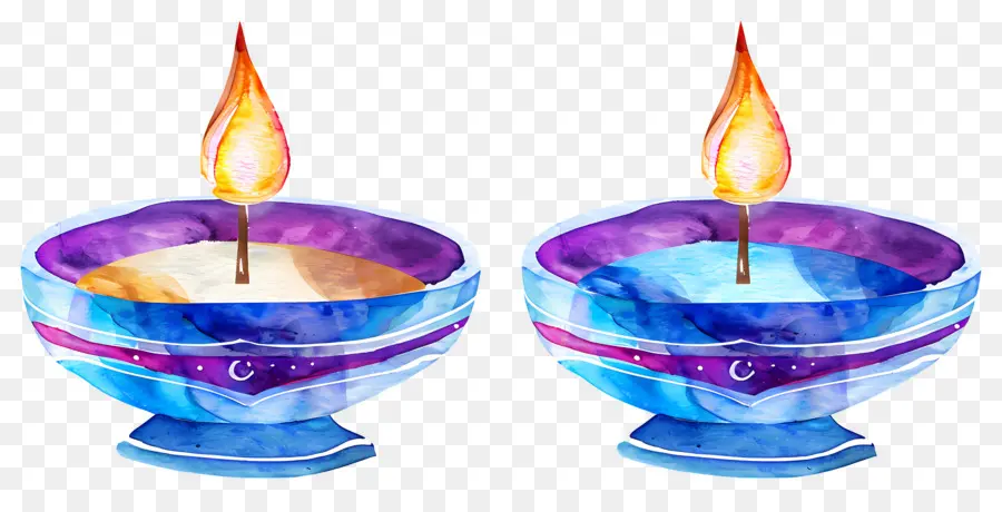 Diwali Diya，Lâmpadas De óleo Coloridas PNG