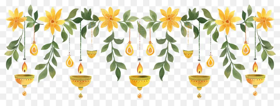 Guirlanda De Calêndula Diwali，Diyas Penduradas PNG