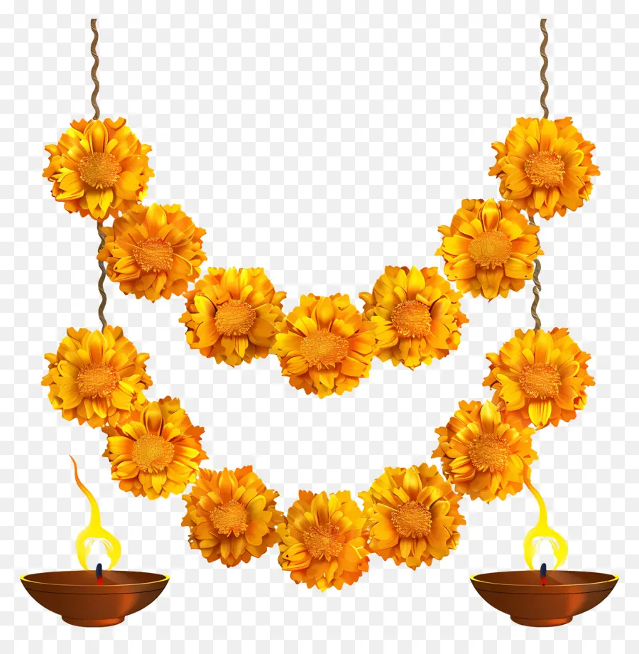 Guirlanda De Calêndula Diwali，Guirlanda De Flores Amarelas PNG