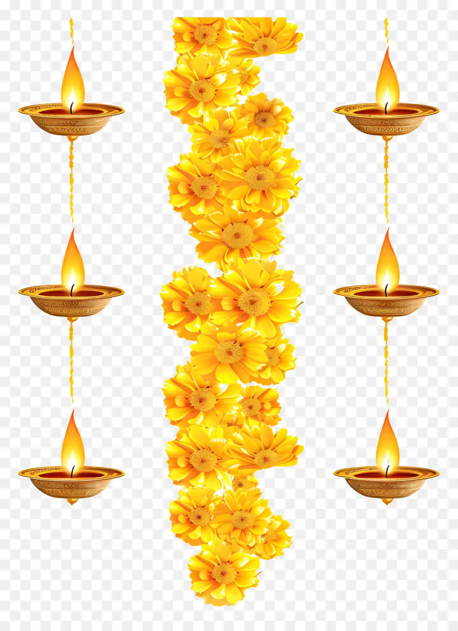 Guirlanda De Calêndula Diwali，Guirlanda De Flores Amarelas PNG