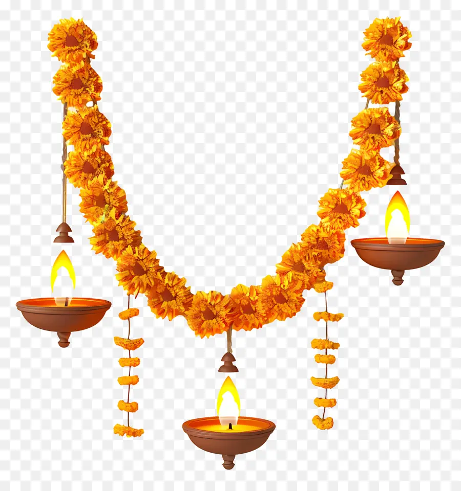 Guirlanda De Calêndula Diwali，Guirlanda De Flores Amarelas PNG