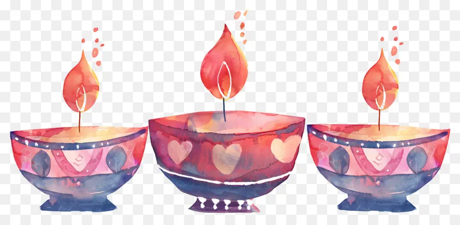 Diwali Diya，Lâmpadas Aquarela PNG