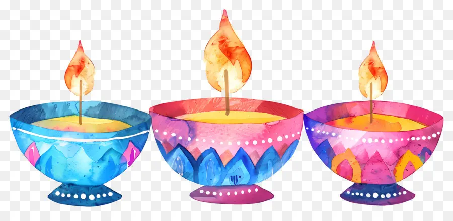 Diwali Diya，Lâmpadas De óleo Coloridas PNG