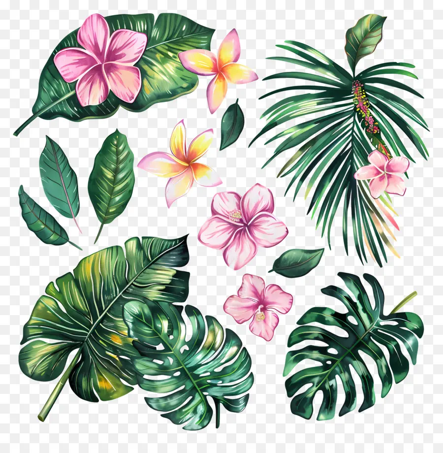 Flores Tropicais，Flores E Folhas Tropicais PNG