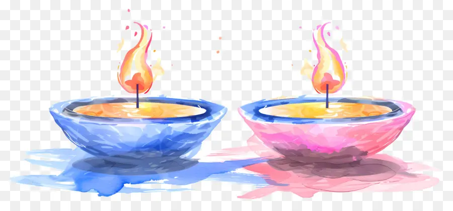 Diwali Diya，Lâmpadas De óleo Redondas Coloridas PNG