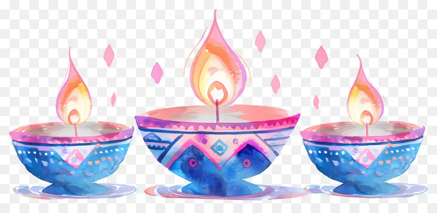 Diwali Diya，Lâmpadas De óleo Coloridas PNG