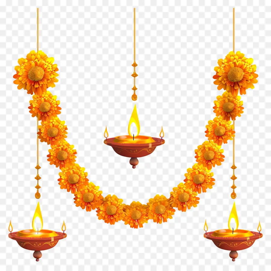 Guirlanda De Calêndula Diwali，Guirlanda De Flores Amarelas PNG