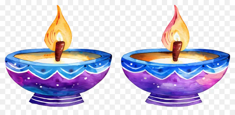 Diwali Diya，Lâmpadas De óleo Redondas Coloridas PNG