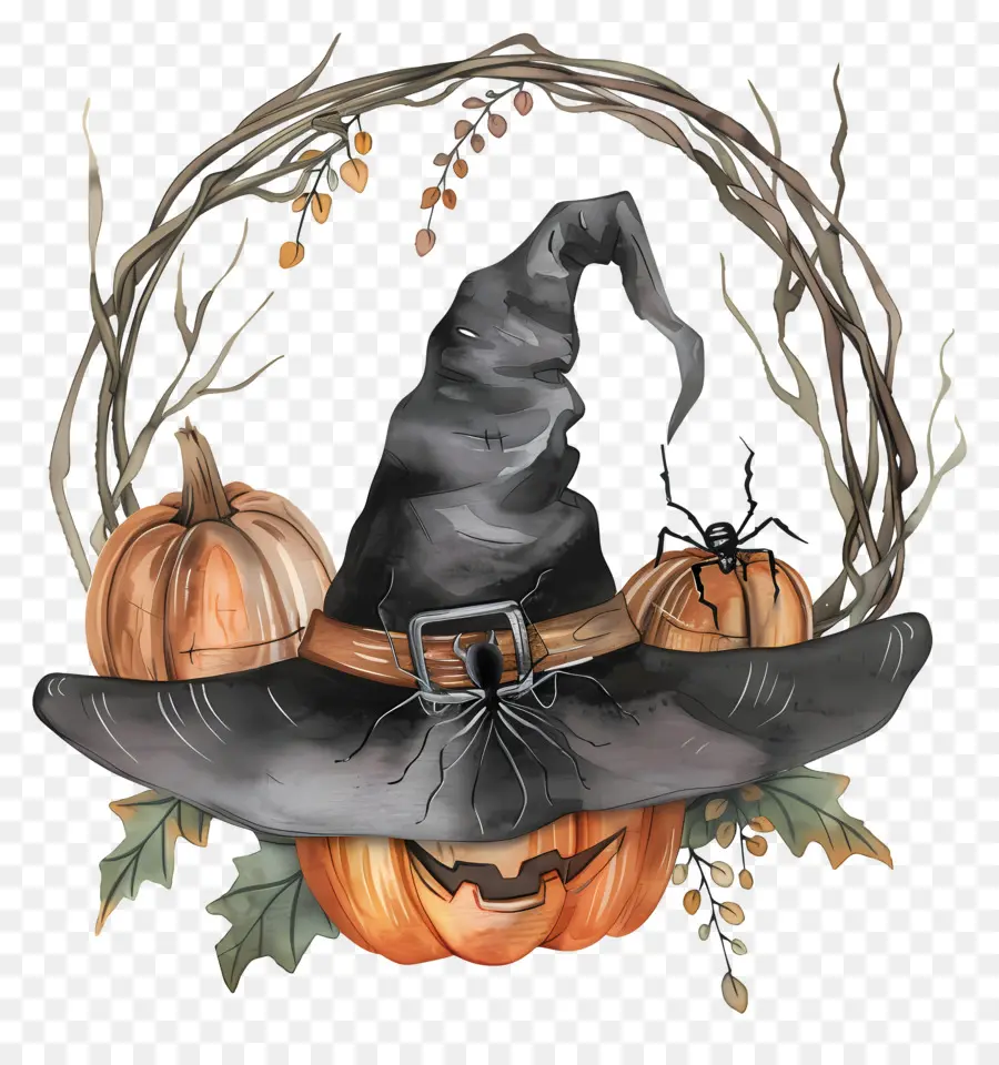 Guirlanda De Halloween，Abóbora Com Chapéu De Bruxa PNG