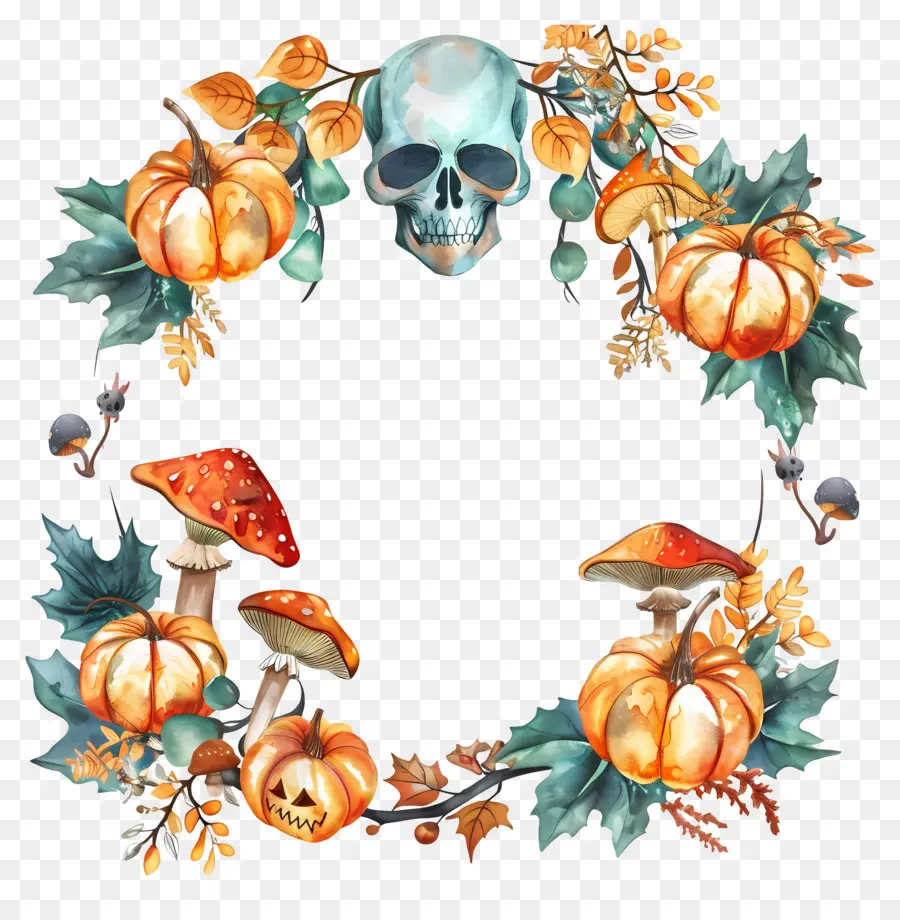 Guirlanda De Halloween，Guirlanda Com Caveira E Abóboras PNG