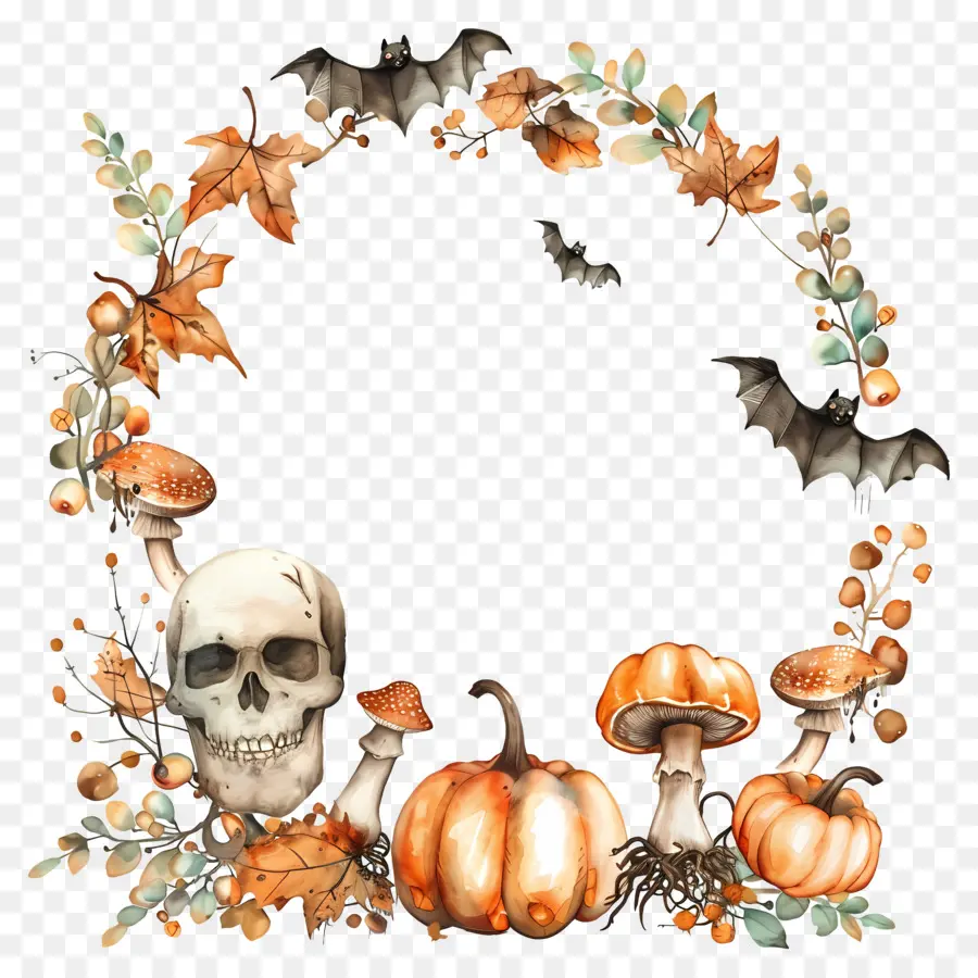 Guirlanda De Halloween，Guirlanda Com Caveira E Abóboras PNG