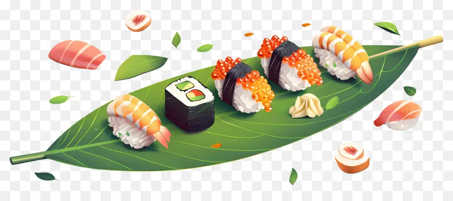 Sushi Na Folha，Sushi PNG