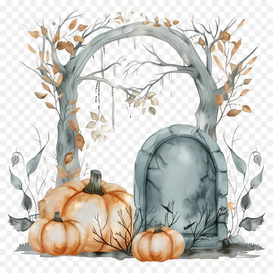 Lápide De Halloween，Arco De Abóbora PNG