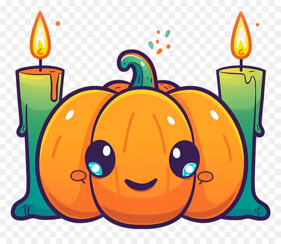 Velas De Halloween，Abóbora Fofa Com Velas PNG