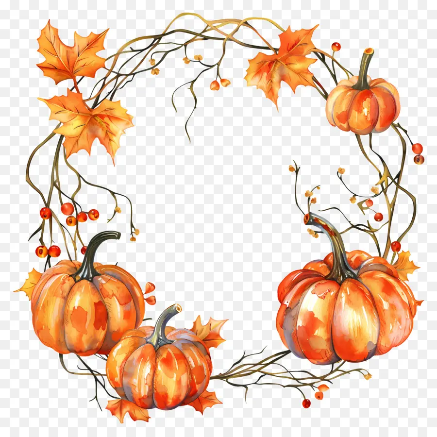 Guirlanda De Halloween，Abóboras E Folhas PNG