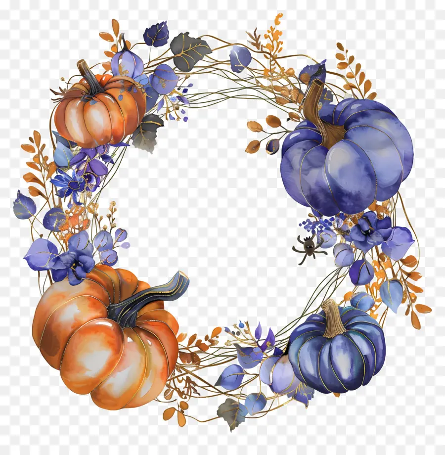 Guirlanda De Halloween，Guirlanda Floral De Abóbora PNG