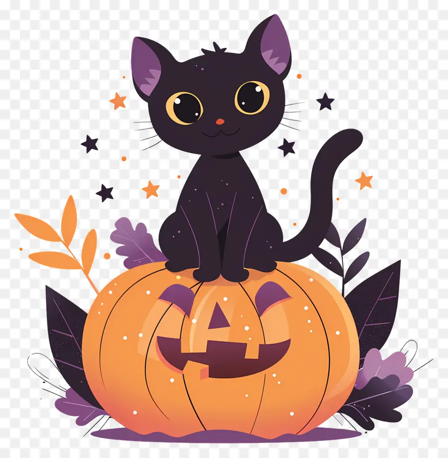 Gato De Halloween，Gato Preto Em Abóbora PNG