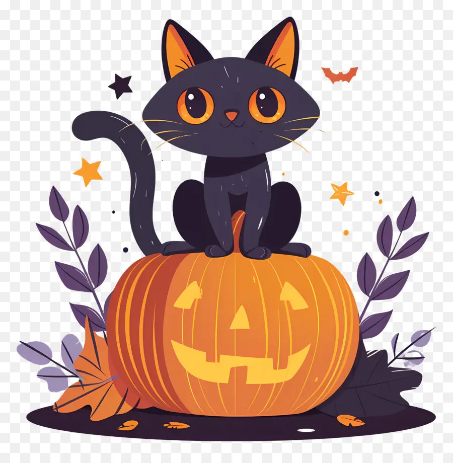 Gato De Halloween，Gato Preto Em Abóbora PNG