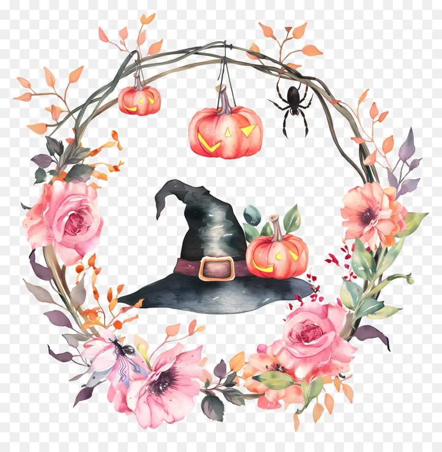 Guirlanda De Halloween，Guirlanda Floral De Halloween PNG