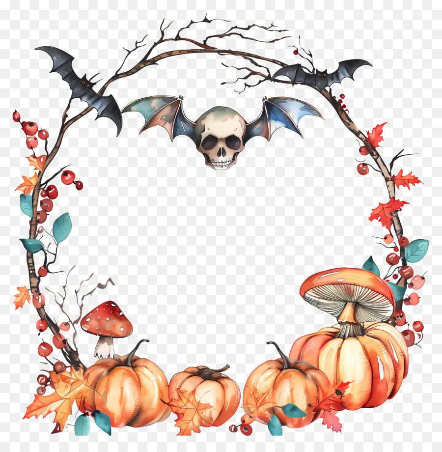 Guirlanda De Halloween，Guirlanda Com Abóboras E Morcegos PNG