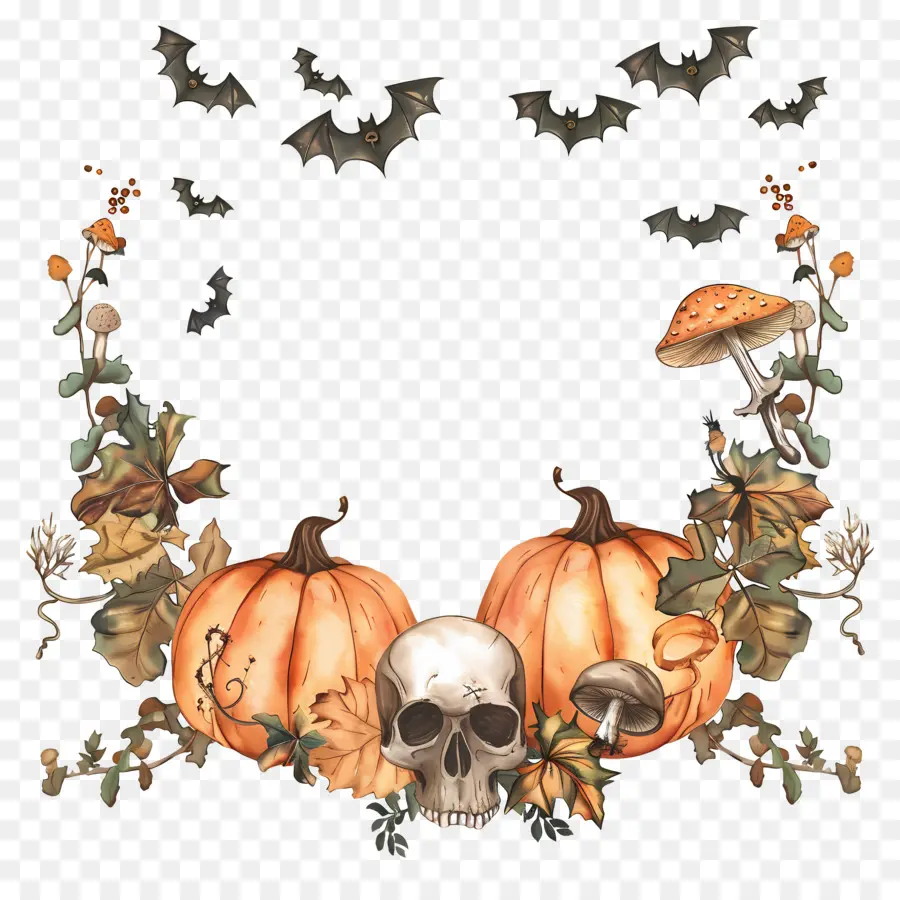 Guirlanda De Halloween，Guirlanda Com Abóboras E Morcegos PNG