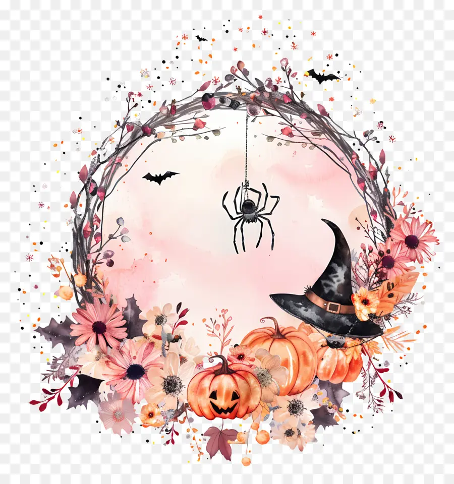 Guirlanda De Halloween，Guirlanda Floral De Halloween PNG