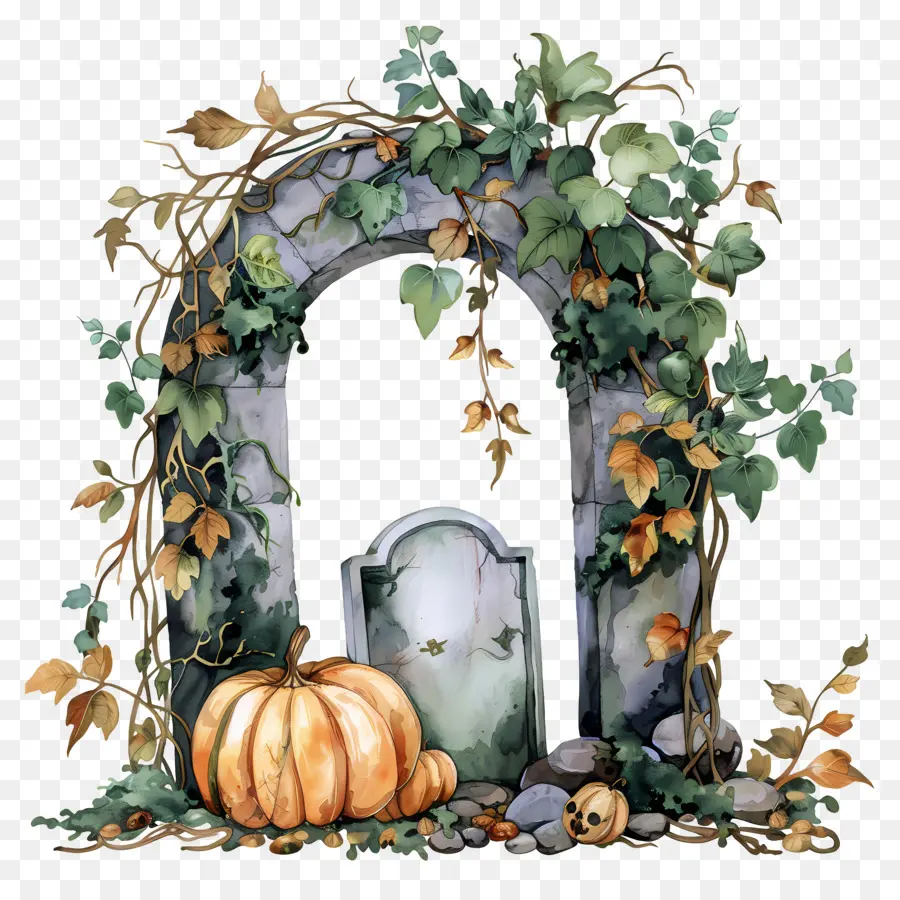 Lápide De Halloween，Arco De Abóbora PNG