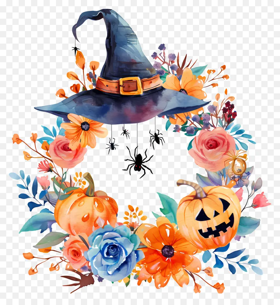 Guirlanda De Halloween，Abóbora Com Chapéu De Bruxa PNG