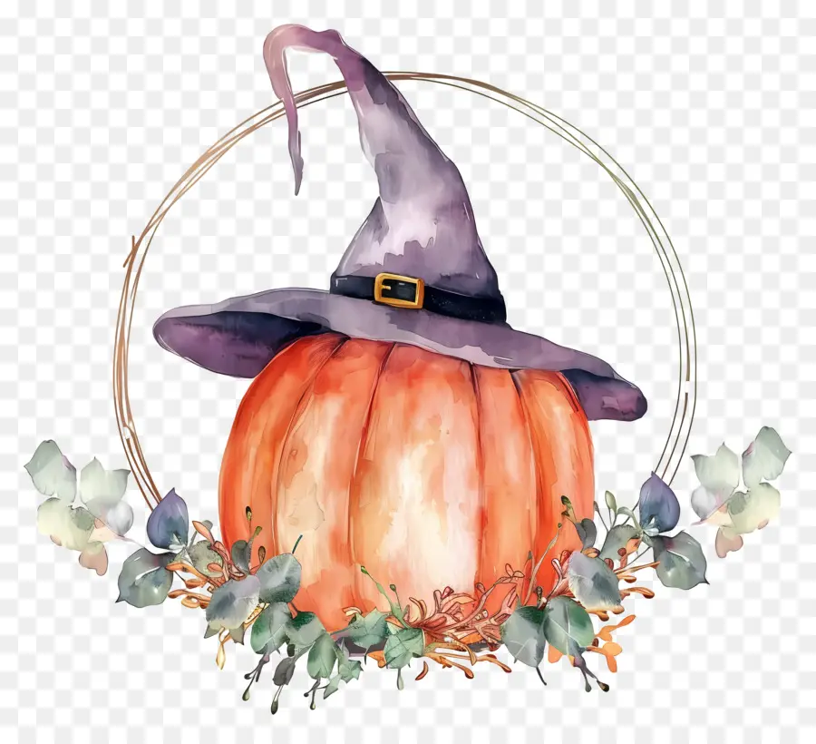 Guirlanda De Halloween，Abóbora Com Chapéu De Bruxa PNG