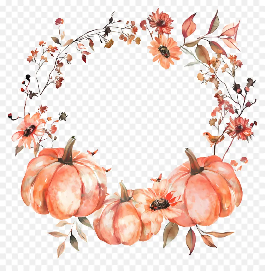 Guirlanda De Halloween，Abóboras E Flores PNG