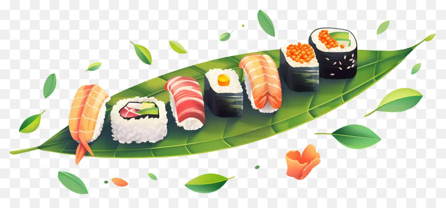 Sushi Na Folha，Japonês PNG