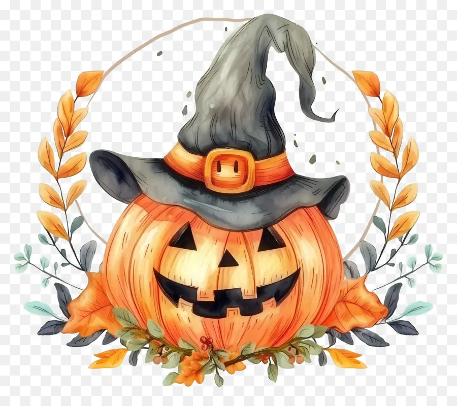 Guirlanda De Halloween，Abóbora Com Chapéu De Bruxa PNG