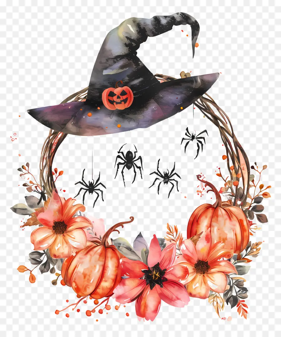 Guirlanda De Halloween，Guirlanda Floral De Halloween PNG