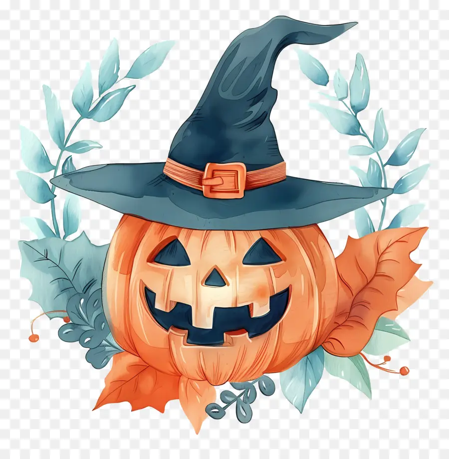 Guirlanda De Halloween，Abóbora Com Chapéu De Bruxa PNG