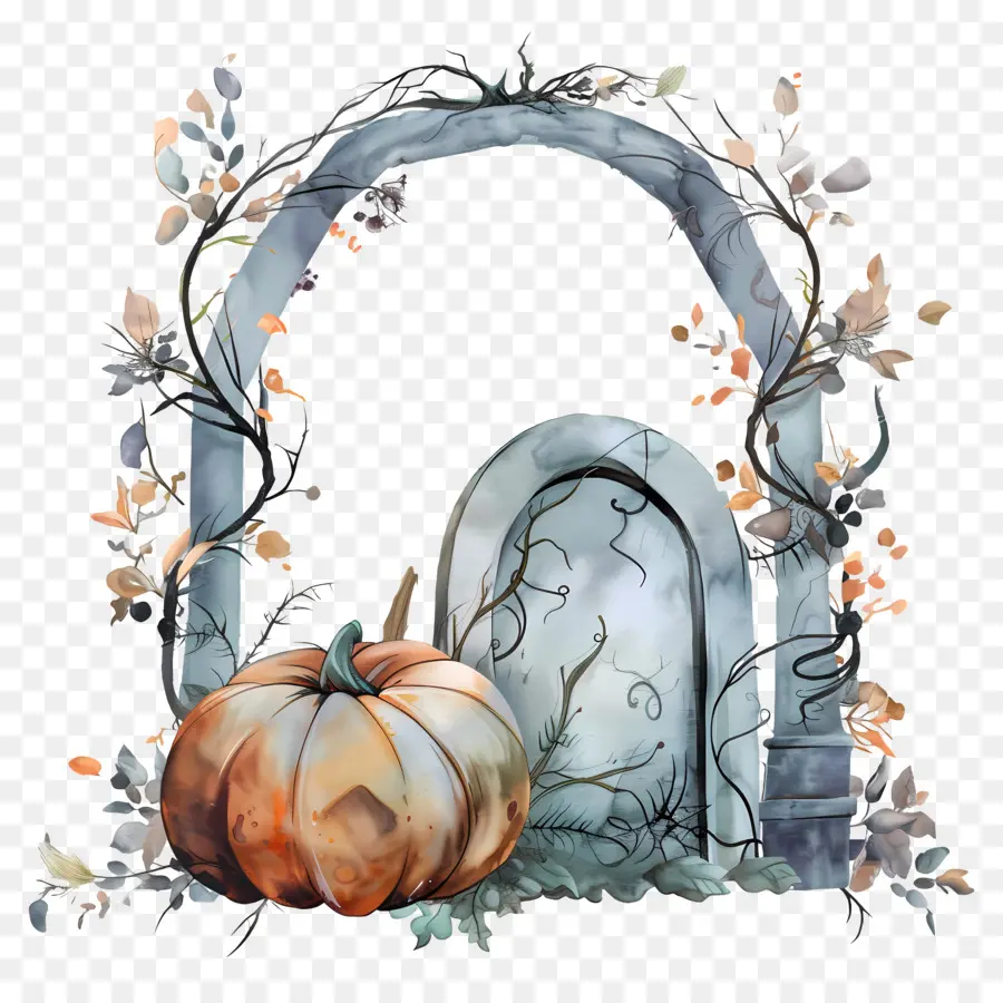 Lápide De Halloween，Arco De Abóbora PNG