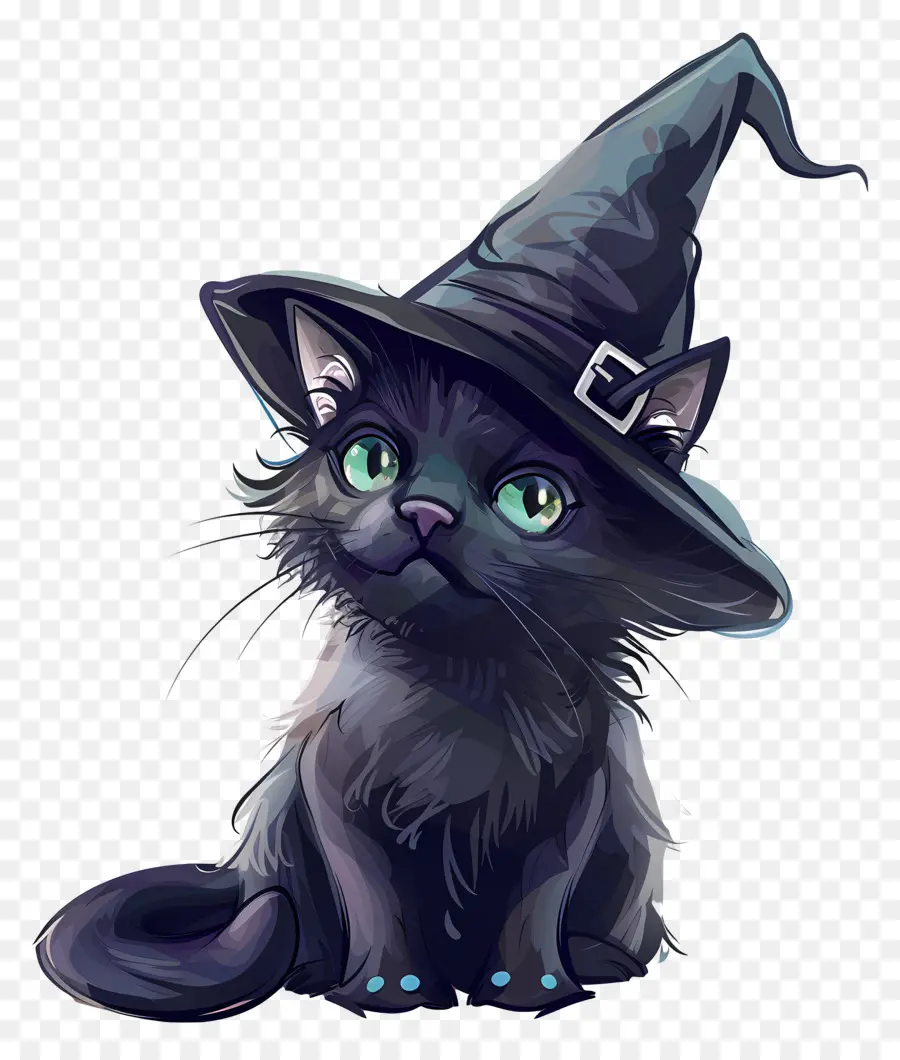 Gato De Halloween，Gato Preto Com Chapéu De Bruxa PNG